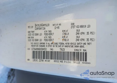 2006 Dodge Dakota Slt z USA, uszkodzony, nr VIN 1D7HW48N66S584531